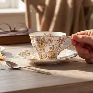 Rosine Bone China June 4974 Teacup and Saucer Set Floral Chintz Made in England
